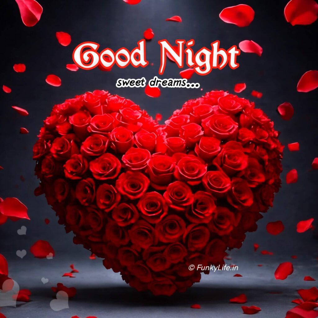 Romantic Heart Shape Flower Good Night Image