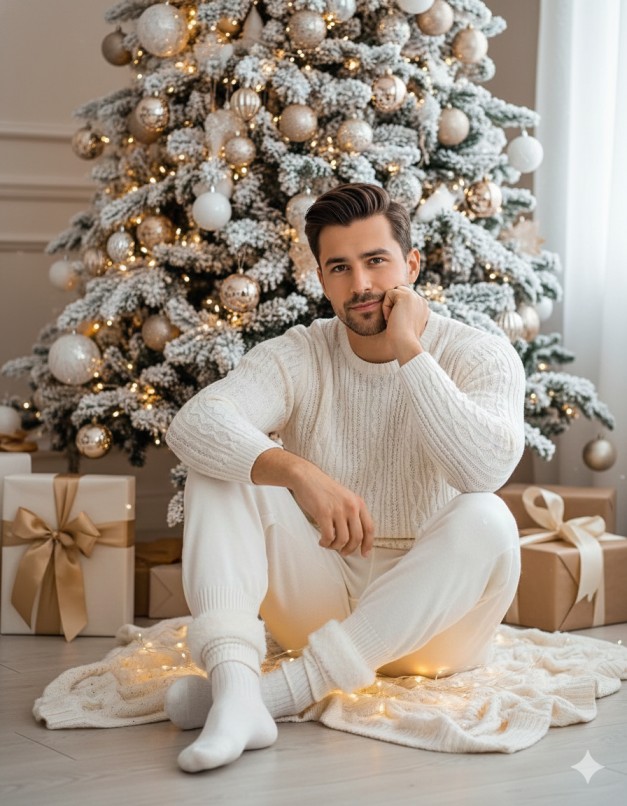 Gemini AI Generate Christmas Image of a stylish man with luxury lifestyle