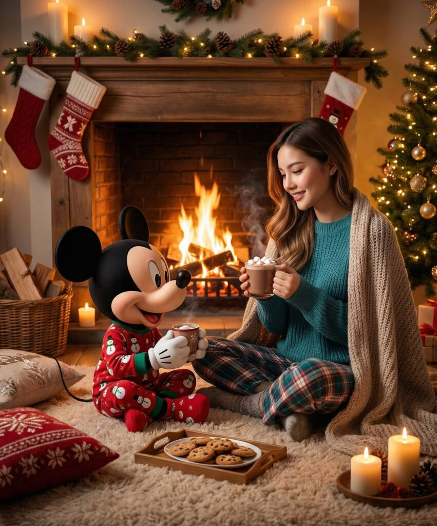 Gemini AI Generate Christmas Image of a girl and mickey mouse