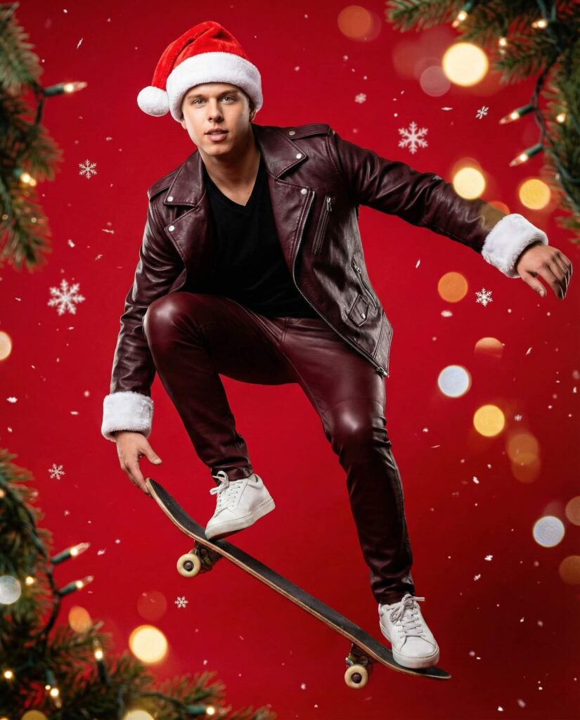Gemini AI Generate Christmas Image of a boy skating