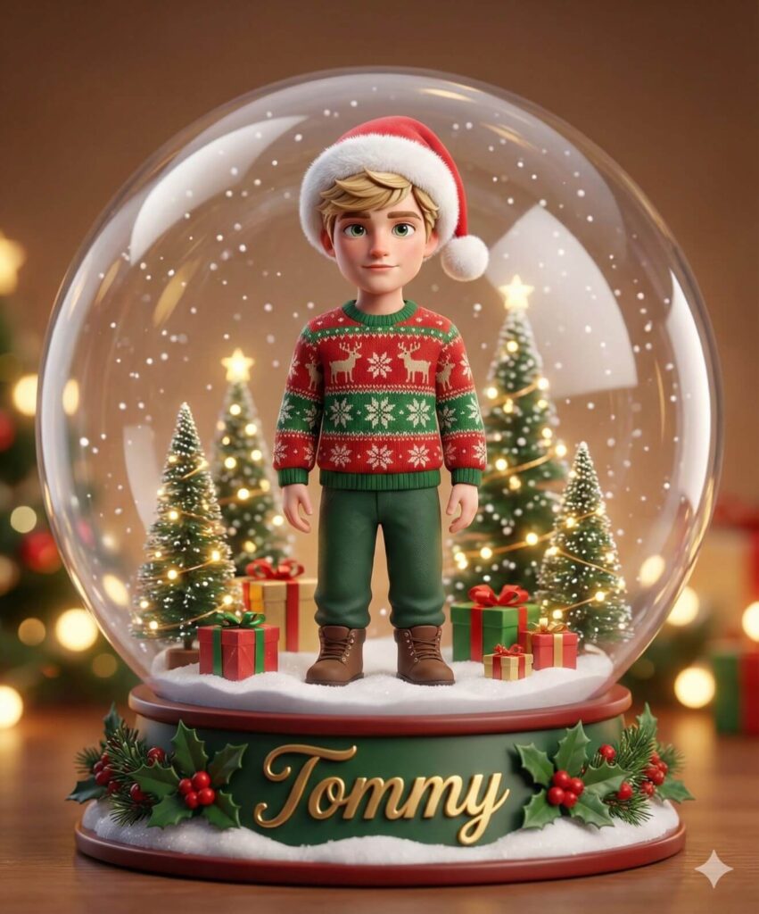 Gemini AI Generate Christmas Image of a man like a 3D miniature style of a collectable figurine