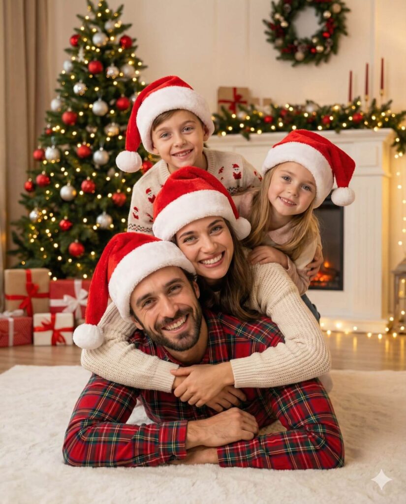 Gemini AI Generate Christmas Image of a happy family