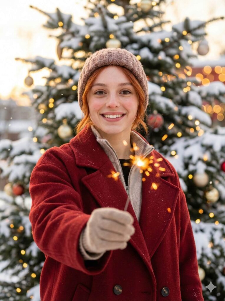 Gemini AI Generate Christmas Image of a girl celebrating holiday