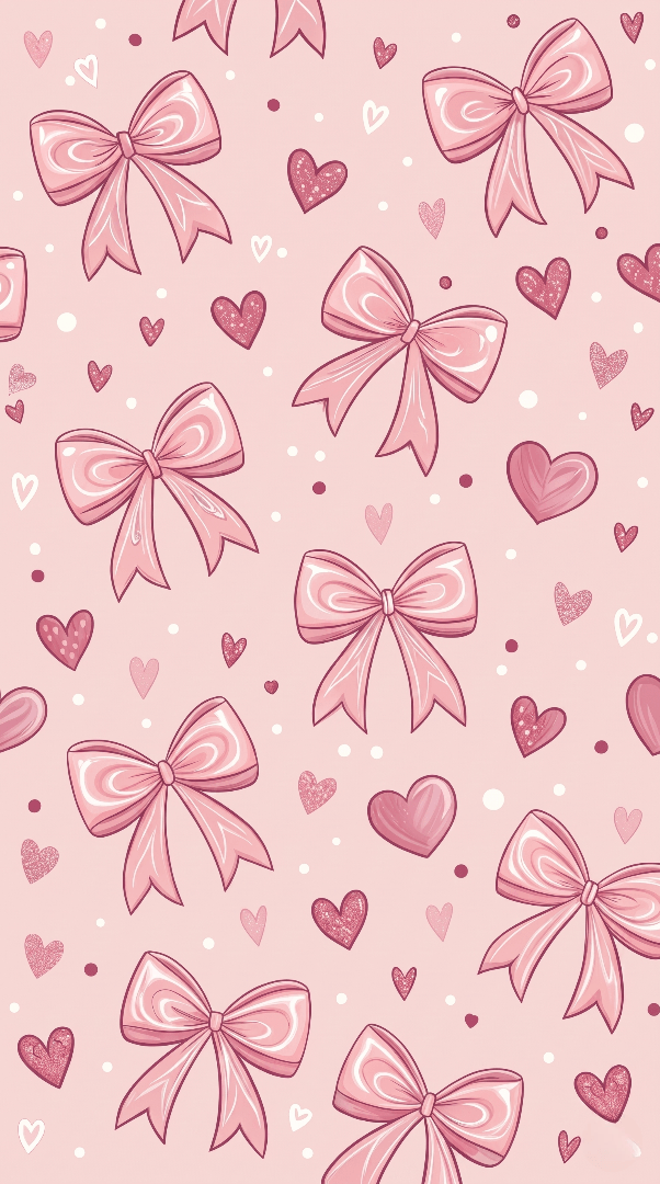A pattern of beautiful ribbon bows and hearts of various sizes set against a lovely pink background.

प्यारे गुलाबी रंग के बैकग्राउंड पर बने सुंदर रिबन बो (bows) और विभिन्न आकारों के दिलों का एक पैटर्न।