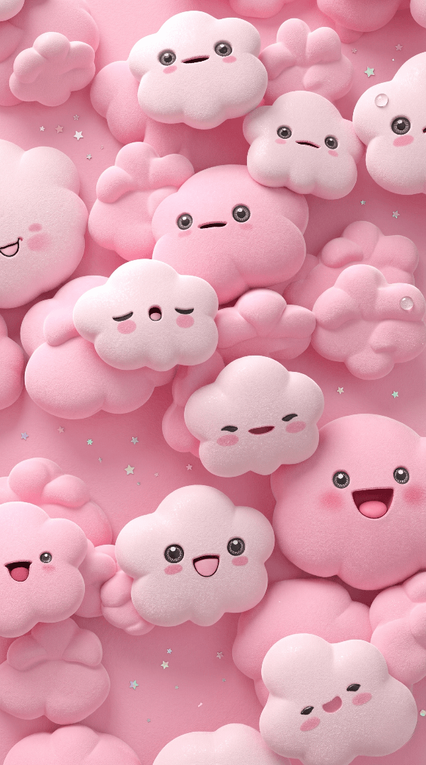 Puffy Pink and white cloud characters with various cartoon.

गुलाबी फूलों वाले  सफ़ेद बादल के किरदार ।