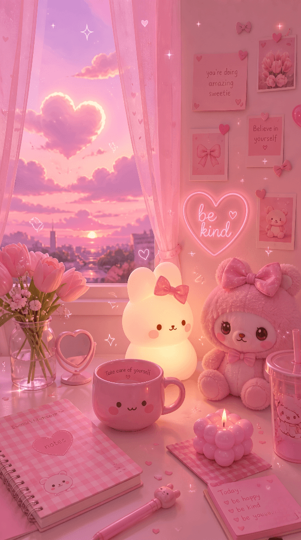 PINK HEART & AESTHETIC WALLPAPER.
